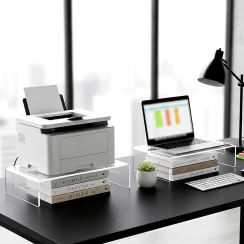 2 Pcs Acrylic Monitor Stand, Clear Laptop Stand with Handle Monitor Riser Desk Accessories for Office, School, Home in Kuwait