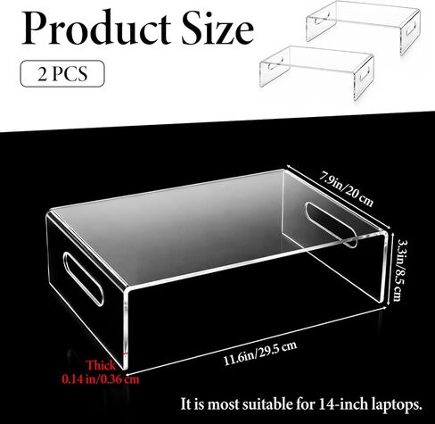 2 Pcs Acrylic Monitor Stand, Clear Laptop Stand with Handle Monitor Riser Desk Accessories for Office, School, Home in Kuwait