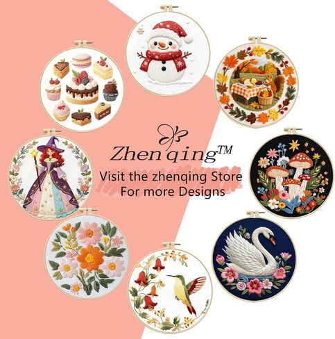 Zhenqing Green Flower Fairy Embroidery Kit for Beginners, Pre-Printed 29x29cm Cotton Fabric with 20cm Hoop, Whimsical Fairy Design with Flowers (JC0055 in Kuwait