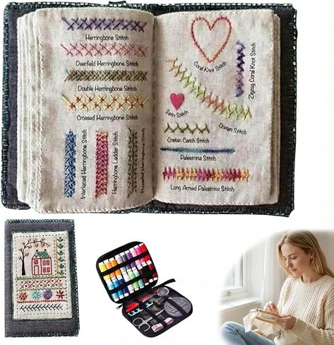 trumpisame DIY Embroidery Stitch Practice Book Kit - Learn 106 Stitches Manual, 86Pcs Complete Starter Set with Magnifier, Metal Thimble, Pre-Printed Linen Pages&106 Floral Patterns in Kuwait