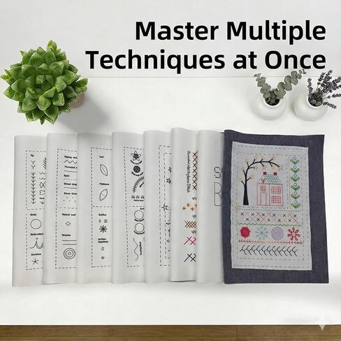 trumpisame DIY Embroidery Stitch Practice Book Kit - Learn 106 Stitches Manual, 86Pcs Complete Starter Set with Magnifier, Metal Thimble, Pre-Printed Linen Pages&106 Floral Patterns in Kuwait