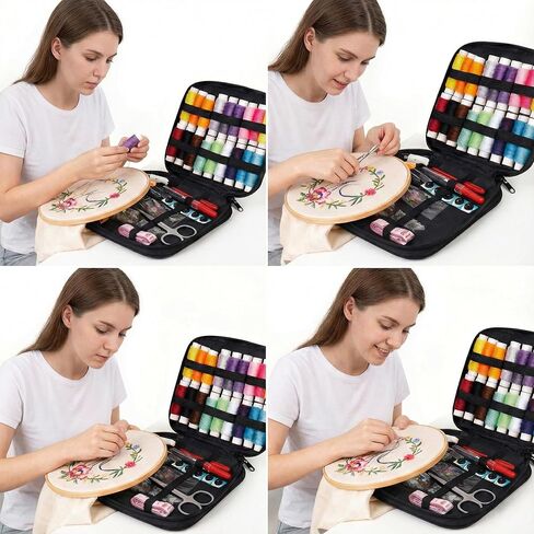trumpisame DIY Embroidery Stitch Practice Book Kit - Learn 106 Stitches Manual, 86Pcs Complete Starter Set with Magnifier, Metal Thimble, Pre-Printed Linen Pages&106 Floral Patterns in Kuwait