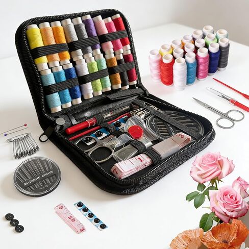 trumpisame DIY Embroidery Stitch Practice Book Kit - Learn 106 Stitches Manual, 86Pcs Complete Starter Set with Magnifier, Metal Thimble, Pre-Printed Linen Pages&106 Floral Patterns in Kuwait