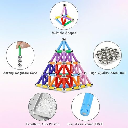 158Pcs Magnetic Building Sticks Blocks, Magnet Educational Toys STEM Toys Learning for Kids, 3D Construction Building Toy with Storage Bag in Saudi Arabia