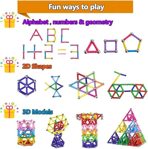 158Pcs Magnetic Building Sticks Blocks, Magnet Educational Toys STEM Toys Learning for Kids, 3D Construction Building Toy with Storage Bag in Saudi Arabia