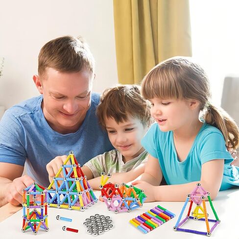 158Pcs Magnetic Building Sticks Blocks, Magnet Educational Toys STEM Toys Learning for Kids, 3D Construction Building Toy with Storage Bag in Saudi Arabia