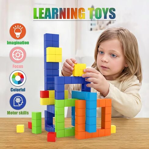 BananMelonBM 200 PCS Magnetic Blocks - Rainbow Magnetic Cubes Building Toys for Kids Ages 3-5 4-8, STEM Learning Preschool Educational Sensory Magnet Toys for Boys Girls in Saudi Arabia