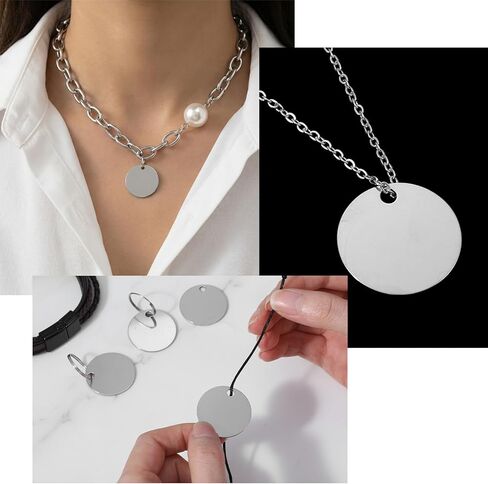 Afcabakila 100 Pcs Metal Tags for Engraving, 1.2 Inch Stainless Steel Dog Tags Blank with Hole, Polished Round Metal Engraving Blanks for Jewelry Making & Keychains, Silver in Saudi Arabia