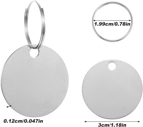 Afcabakila 100 Pcs Metal Tags for Engraving, 1.2 Inch Stainless Steel Dog Tags Blank with Hole, Polished Round Metal Engraving Blanks for Jewelry Making & Keychains, Silver in Saudi Arabia