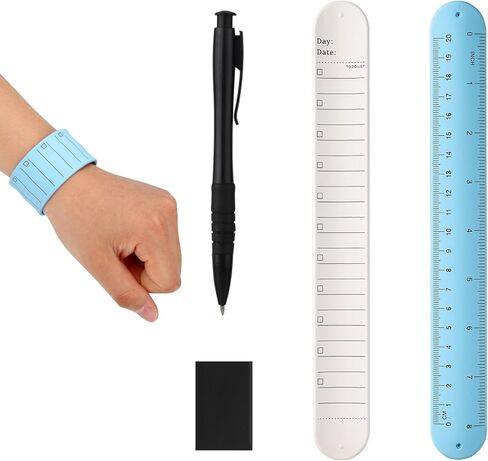 lasuroa 2pcs Erasable Wrist Notepads, Silicone Wearable To Do List Reminder Bracelet Reusable Memo Wristband with Pen and Eraser for Students Teachers Nurses (White & Blue) in Kuwait