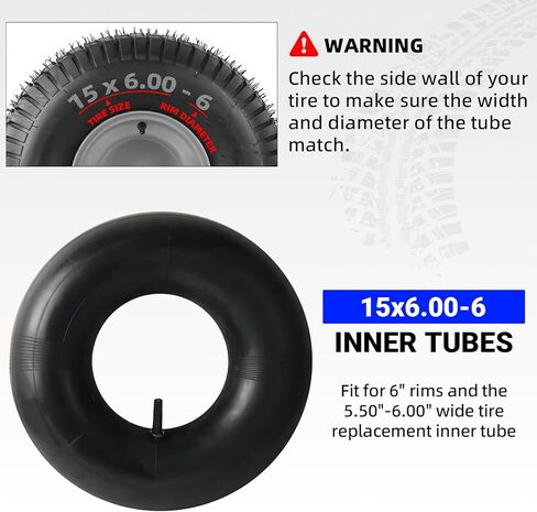 AR-PRO (4-Pack) 15x6.00-6 Tire Inner Tube, TR-13 Straight Valve Stem, Heavy-Duty Replacement Tube for ATV, Lawn Mower, Tractor, Trailer, Golf Cart & Utility Equipment in Kuwait