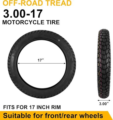 3.00-17 Heavy Duty Dirt Bike Tire, 3.00-17 Off Road Tire and Tube Set for Dirt Pit Bike Motorcycle - Front/Rear Tire - 6PR 50P TT - 1 Pack in Kuwait