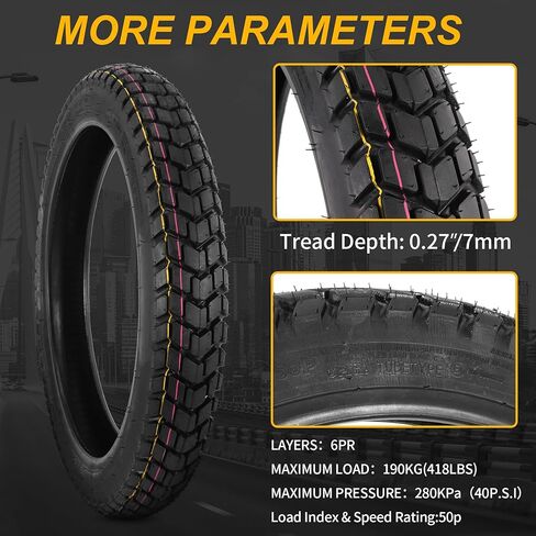 3.00-17 Heavy Duty Dirt Bike Tire, 3.00-17 Off Road Tire and Tube Set for Dirt Pit Bike Motorcycle - Front/Rear Tire - 6PR 50P TT - 1 Pack in Kuwait