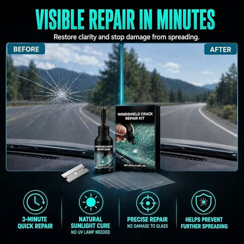 Cracked Windshield Repair Kit for Chips and Cracks, Car Windshield Crack Repair Kit, Glass Repair Liquid for Cracks, Rock Chip Repair Kit Windshield, Windshield Chip Repair Kit. in Kuwait