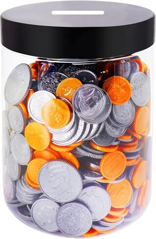 Large Coin Bank Jar, Big Clear Plastic Coin Money Tip Change Saving Piggy Jar with Black Slotted Lid, Large Plastic Coins Piggy Money Change Clear Bank for Adults Teens Kids Girls Boys in Saudi Arabia