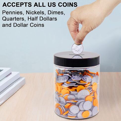 Large Coin Bank Jar, Big Clear Plastic Coin Money Tip Change Saving Piggy Jar with Black Slotted Lid, Large Plastic Coins Piggy Money Change Clear Bank for Adults Teens Kids Girls Boys in Saudi Arabia