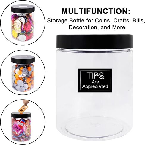 Large Coin Bank Jar, Big Clear Plastic Coin Money Tip Change Saving Piggy Jar with Black Slotted Lid, Large Plastic Coins Piggy Money Change Clear Bank for Adults Teens Kids Girls Boys in Saudi Arabia