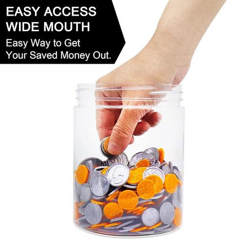 Large Coin Bank Jar, Big Clear Plastic Coin Money Tip Change Saving Piggy Jar with Black Slotted Lid, Large Plastic Coins Piggy Money Change Clear Bank for Adults Teens Kids Girls Boys in Saudi Arabia
