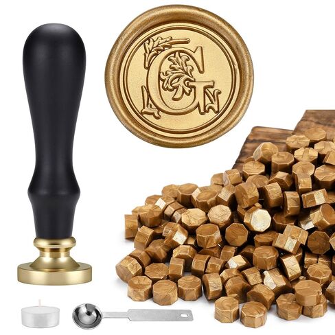 Yoption Traditional Initial Alphabet Wax Seal Stamp with 120 Antique Gold Wax Seal Beads Kit for Wedding Engagement Party Invitation Envelope Christmas Gift Wrap - Letter K in Saudi Arabia