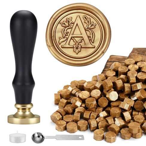 Yoption Traditional Initial Alphabet Wax Seal Stamp with 120 Antique Gold Wax Seal Beads Kit for Wedding Engagement Party Invitation Envelope Christmas Gift Wrap - Letter K in Saudi Arabia