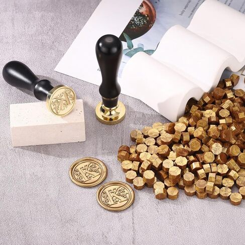 Yoption Traditional Initial Alphabet Wax Seal Stamp with 120 Antique Gold Wax Seal Beads Kit for Wedding Engagement Party Invitation Envelope Christmas Gift Wrap - Letter K in Saudi Arabia