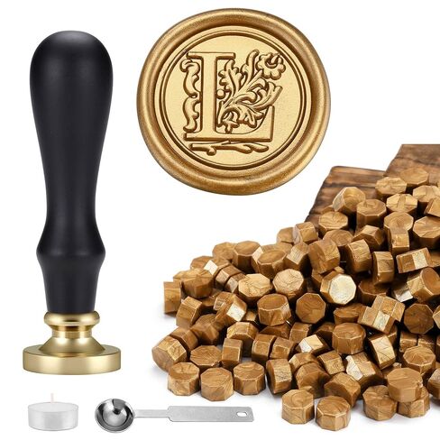 Yoption Traditional Initial Alphabet Wax Seal Stamp with 120 Antique Gold Wax Seal Beads Kit for Wedding Engagement Party Invitation Envelope Christmas Gift Wrap - Letter K in Saudi Arabia
