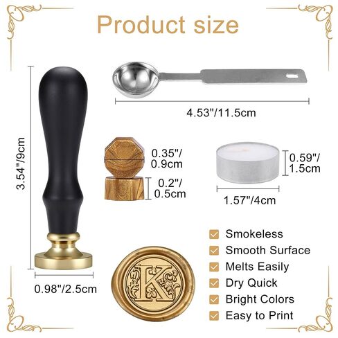 Yoption Traditional Initial Alphabet Wax Seal Stamp with 120 Antique Gold Wax Seal Beads Kit for Wedding Engagement Party Invitation Envelope Christmas Gift Wrap - Letter K in Saudi Arabia