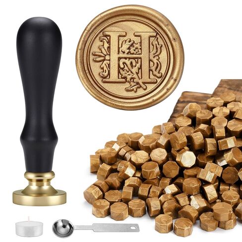 Yoption Traditional Initial Alphabet Wax Seal Stamp with 120 Antique Gold Wax Seal Beads Kit for Wedding Engagement Party Invitation Envelope Christmas Gift Wrap - Letter K in Saudi Arabia