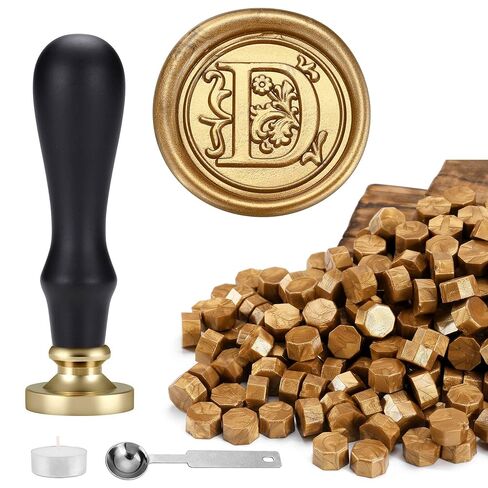 Yoption Traditional Initial Alphabet Wax Seal Stamp with 120 Antique Gold Wax Seal Beads Kit for Wedding Engagement Party Invitation Envelope Christmas Gift Wrap - Letter K in Saudi Arabia