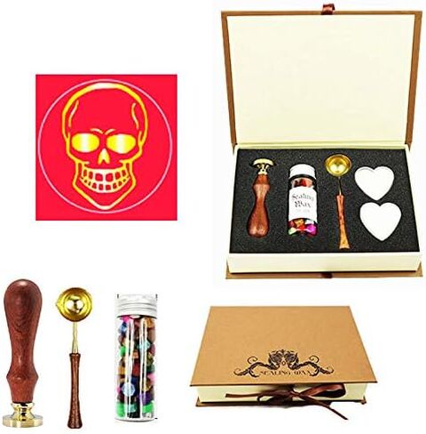 YGHM Skull Wax Seal Stamp Kit - Natural Rosewood Handle | Vintage Style for Halloween Party Invitations, Gothic Weddings, Envelopes, Wine Packages & Dark-Themed Letters in Saudi Arabia