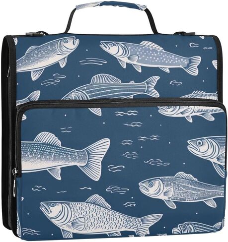 ALAZA Sharks Zipper Binder 3 Ring Binder Organizer مع سحاب وحزام كتف سعة كبيرة متعددة الجيوب للعمل في اللوازم المكتبية in Kuwait