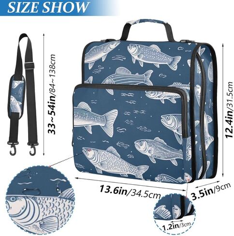 ALAZA Sharks Zipper Binder 3 Ring Binder Organizer مع سحاب وحزام كتف سعة كبيرة متعددة الجيوب للعمل في اللوازم المكتبية in Kuwait