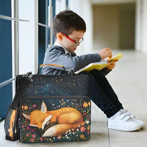 ALAZA Sleeping Fox Flower Blossom Zipper Binder 3 حلقات منظم مع سحاب وحزام كتف سعة كبيرة متعددة الجيوب للعمل في اللوازم المكتبية in Kuwait