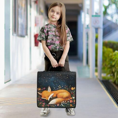 ALAZA Sleeping Fox Flower Blossom Zipper Binder 3 حلقات منظم مع سحاب وحزام كتف سعة كبيرة متعددة الجيوب للعمل في اللوازم المكتبية in Kuwait