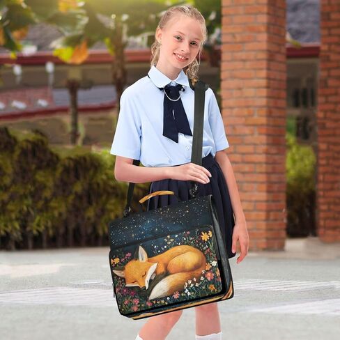 ALAZA Sleeping Fox Flower Blossom Zipper Binder 3 حلقات منظم مع سحاب وحزام كتف سعة كبيرة متعددة الجيوب للعمل في اللوازم المكتبية in Kuwait
