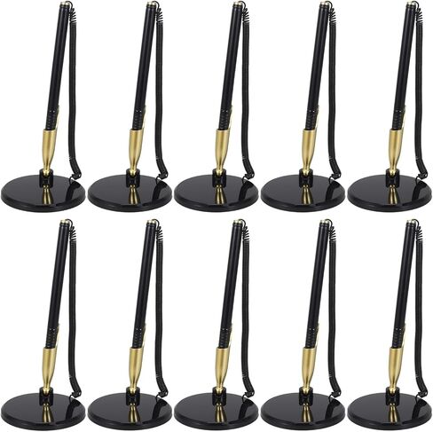 NUOBESTY 10pcs Black Secure Counter Pens with Chain and Adhesive Base, 6-inch Desktop Sign-in Ink Pens for Office, Bank, and Reception Use in Kuwait