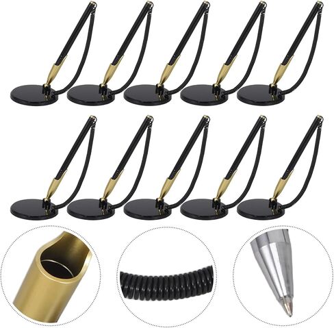 NUOBESTY 10pcs Black Secure Counter Pens with Chain and Adhesive Base, 6-inch Desktop Sign-in Ink Pens for Office, Bank, and Reception Use in Kuwait