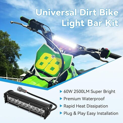 EOPOAYI Dirt Bike Light Bar Kit & On Off Switch with USB Charger Port for 110cc 125cc Pit Bike CRF110 KLX110 TTR110, Universal LED Motorcycle Lightbar Headlight for 7/8" Handlebar Mini Bike ATV Parts in Kuwait