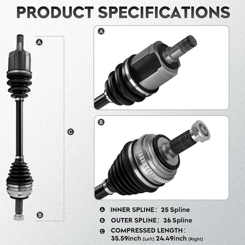NEW Left & Right Front CV Axle Shaft Assembly fits for Honda Civic 1992-2000 (with ABS), for Civic del Sol S trim 1993 1994 1995 1996 1997 (with ABS), 1.5L 1.6L, Driver and Passenger Side, 2-Pack in Kuwait