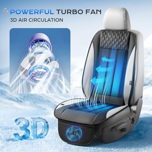 Coverado Cooling Car Seat Cover with High-Velocity Turbo Fan, Powerful Blowing & Suction Pad, 12V-24V Ventilated Cushion, 3-Speed Adjustable Airflow, Universal Fit for Car SUV Truck Van（Gray） in Kuwait