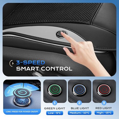 Coverado Cooling Car Seat Cover with High-Velocity Turbo Fan, Powerful Blowing & Suction Pad, 12V-24V Ventilated Cushion, 3-Speed Adjustable Airflow, Universal Fit for Car SUV Truck Van（Gray） in Kuwait