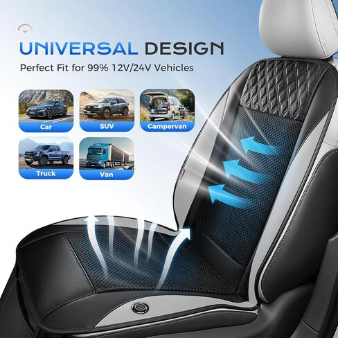 Coverado Cooling Car Seat Cover with High-Velocity Turbo Fan, Powerful Blowing & Suction Pad, 12V-24V Ventilated Cushion, 3-Speed Adjustable Airflow, Universal Fit for Car SUV Truck Van（Gray） in Kuwait
