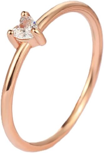 Women's Heart-Shaped CZ Crystal Ring in Rose Gold Minimalist, Delicate Plain Band Knuckle Stacking Midi Jewelry in Saudi Arabia
