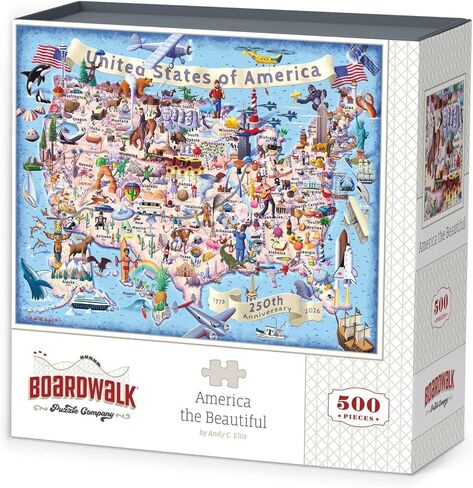 Boardwalk 500 Piece Jigsaw Puzzle 250th Anniversary 4th of July Patriotic Summer Premium Puzzles for Adults and Family 16"x20" - America the Beautiful in Kuwait