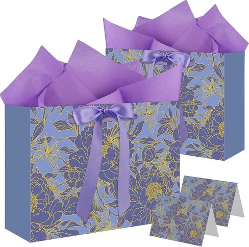 woric 13.7'' Sage Green Gift Bags for Women, 2 Pack Large Gift Bag with Handles Tissue Paper Cards for Wedding Bridal Shower Birthday Baby Showers Special Occasions in Kuwait