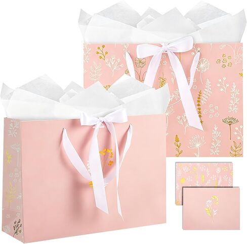 woric 13.7'' Sage Green Gift Bags for Women, 2 Pack Large Gift Bag with Handles Tissue Paper Cards for Wedding Bridal Shower Birthday Baby Showers Special Occasions in Kuwait