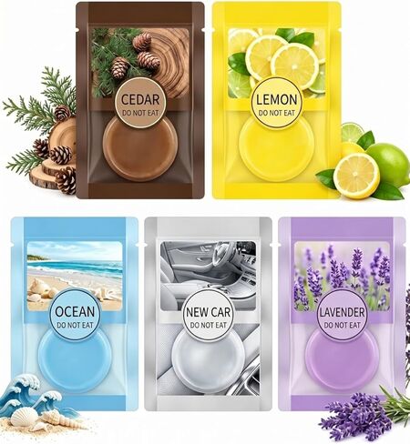 10 Packs Aroma Tablets,5 Scents Air Vent Clip Freshener Refills, Solid Fragrance Replacement Pads Long Lasting Freshener for Bedroom,Bathroom,Swamp Cooler(Cedar,Lemon,Ocean,New Car,Lavender) in Saudi Arabia
