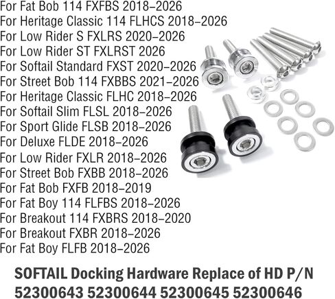 Softail Sissy Bar Docking Hardware Kits for Harley 2018-2025 Softail Fat Boy Street Bob Standard Low Rider FLFB, FXBR, FLHC, Slim FLSL, FXBB, FXFBS, FLSB, FXLR, FXST, Holdfast Backrest Mount Bolts in Kuwait