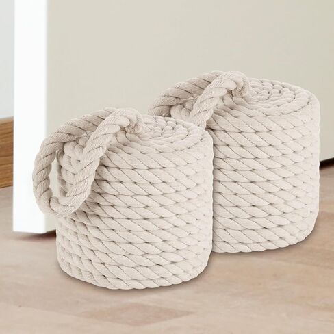 2 Pack Decorative Door Stop 5x5 Inch White Cotton Rope Door Stopper, Heavy Nautical Door Stoppers for Door, Window in Kuwait