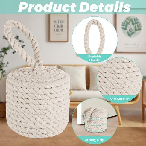 2 Pack Decorative Door Stop 5x5 Inch White Cotton Rope Door Stopper, Heavy Nautical Door Stoppers for Door, Window in Kuwait